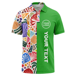 watercolor palm leaves swirls custom geometric all over print polo shirt
