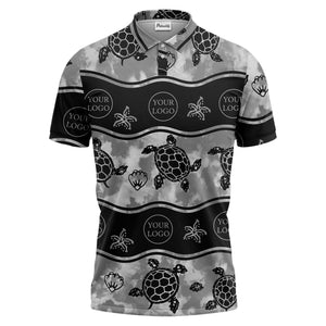 wavy band sea turtles starfish monochrome polo shirt for men