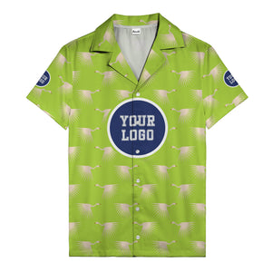 art deco crane silhouette logo beige navy hawaiian shirt