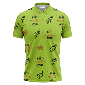 best dad ever crown & stars repeat pattern black gold polo shirt