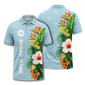 bird of paradise & hibiscus floral polo shirt for men