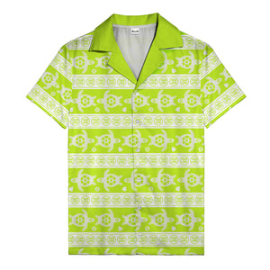black sea turtles & white floral repeat hawaiian shirt for men