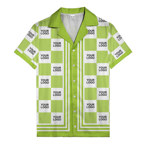 black white checkerboard barcode logo customizable hawaiian shirt
