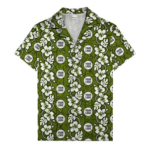black & white hibiscus monstera custom logo hawaiian shirt for men