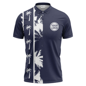 black white palm tree silhouette vertical stripe polo shirt for men