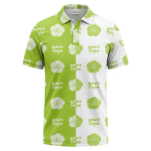 black white rose repeat custom logo monochrome polo shirt