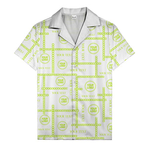 chain link grid custom logo text monochrome black white hawaiian shirt