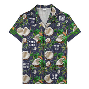 coconut palms & ice cubes on black beach photo hawaiian shirt for men