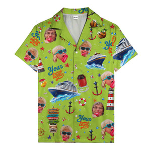 cruise ship faces & cocktail signs cartoon hawaiian shirt