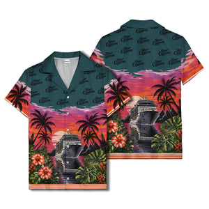 cruise ship sunset palm trees hibiscus flowers hawaiian shirt for men