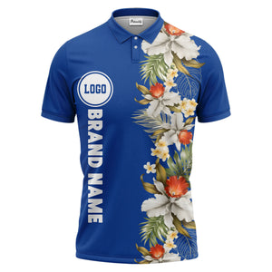 custom color tropical floral polo shirt | orchid & plumeria exotic all-over print