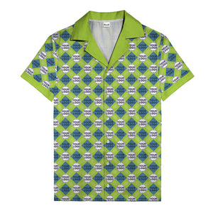 custom logo diamond grid pattern hawaiian shirt for men
