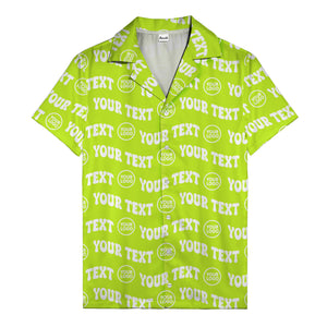 custom logo & repeat text black hawaiian shirt for men