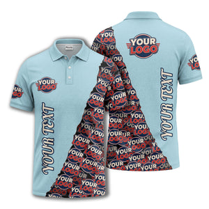 custom logo repeat vertical text pattern personalized polo shirt