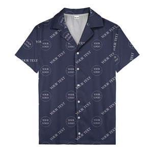 custom logo & text repeat black hawaiian shirt for personalized branding