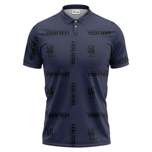 custom logo & text repeat pattern black polo shirt for men