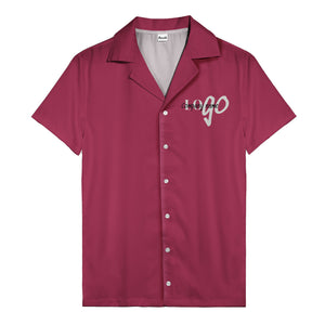 custom logo typography on solid black minimalist modern hawaiian shirt