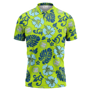 blue tropical floral polo hawaiian shirt