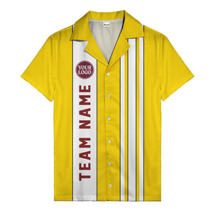 Custom Team Logo Striped Maroon Black White Hawaiian Shirt For Men