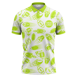 dynamic footballs & speed lines graphic black white sports polo shirt