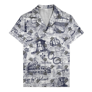 eiffel tower colosseum coffee sketch vintage travel hawaiian shirt