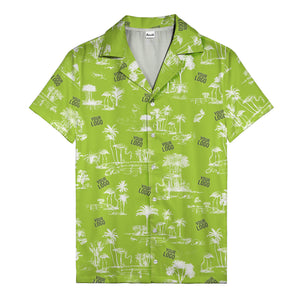 flamingo oasis black palm trees repeat pattern hawaiian shirt for men