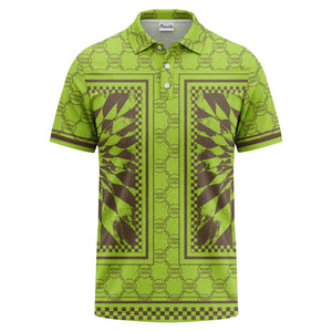 geometric palm leaves checkerboard border polo shirt