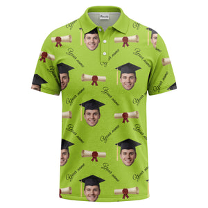graduation caps & diploma scrolls over personalized faces polo shirt