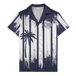 grunge monochrome palm tree silhouettes & stripe hawaiian shirt for men