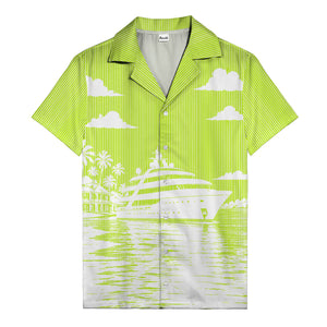 luxury yacht & palm trees tropical beach scene hawaiian shirt