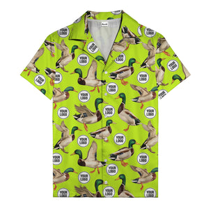 mallard ducks in flight hawaiian shirt with custom logo repeat pattern men's