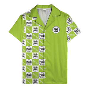 monochrome checkerboard custom logo repeat hawaiian shirt for men