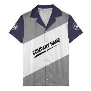 monochrome diagonal stripes & custom logo company name hawaiian shirt