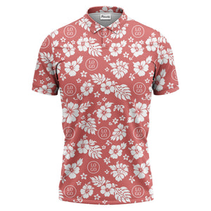 monochrome hawaiian hibiscus flowers & leaves repeat pattern polo shirt