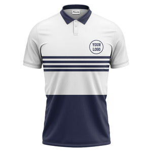 monochrome horizontal stripes & circular logo modern minimalist polo shirt for men