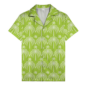 monochrome palm tree & custom logo repeat hawaiian shirt for men