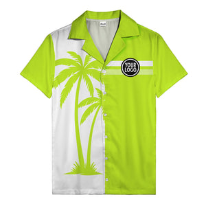 monochrome palm tree silhouette & stripe hawaiian shirt for men