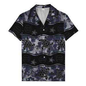 monochrome sea turtles & starfish repeat pattern hawaiian shirt for men