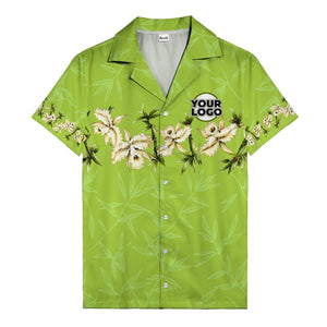 orchid & bamboo photoreal black hawaiian shirt