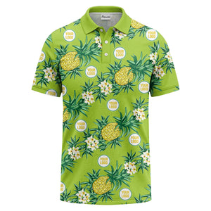 pineapple plumeria repeat pattern black polo shirt for men