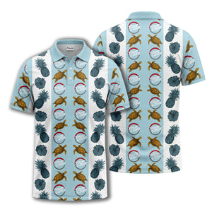 pineapple sea turtle hibiscus custom logo polo shirt