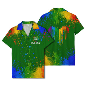 rainbow paint splatter abstract art hawaiian shirt with customizable name