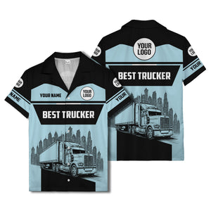 semi-truck cityscape hawaiian shirt for road-warrior professionals