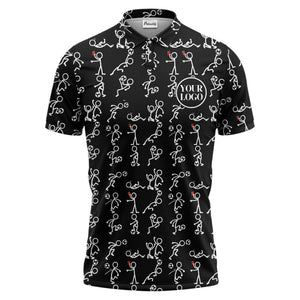 stick figure soccer players & balls cartoon polo shirt for men