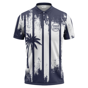 vertical striped palm trees grunge texture polo shirt for men