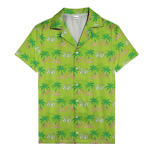 vintage palm tree oasis with monogrammed logo repeat hawaiian shirt