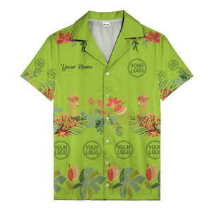 watercolor flamingo palm tropical flowers black hawaiian shirt