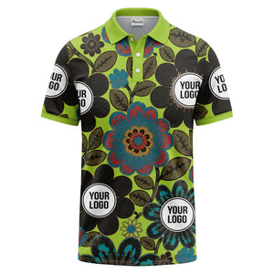 watercolor floral burst and olive leaves polo shirt for men