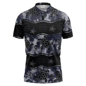 wavy band sea turtles starfish monochrome polo shirt for men