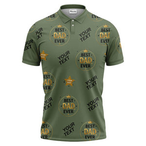 best dad ever crown & stars repeat pattern black gold polo shirt